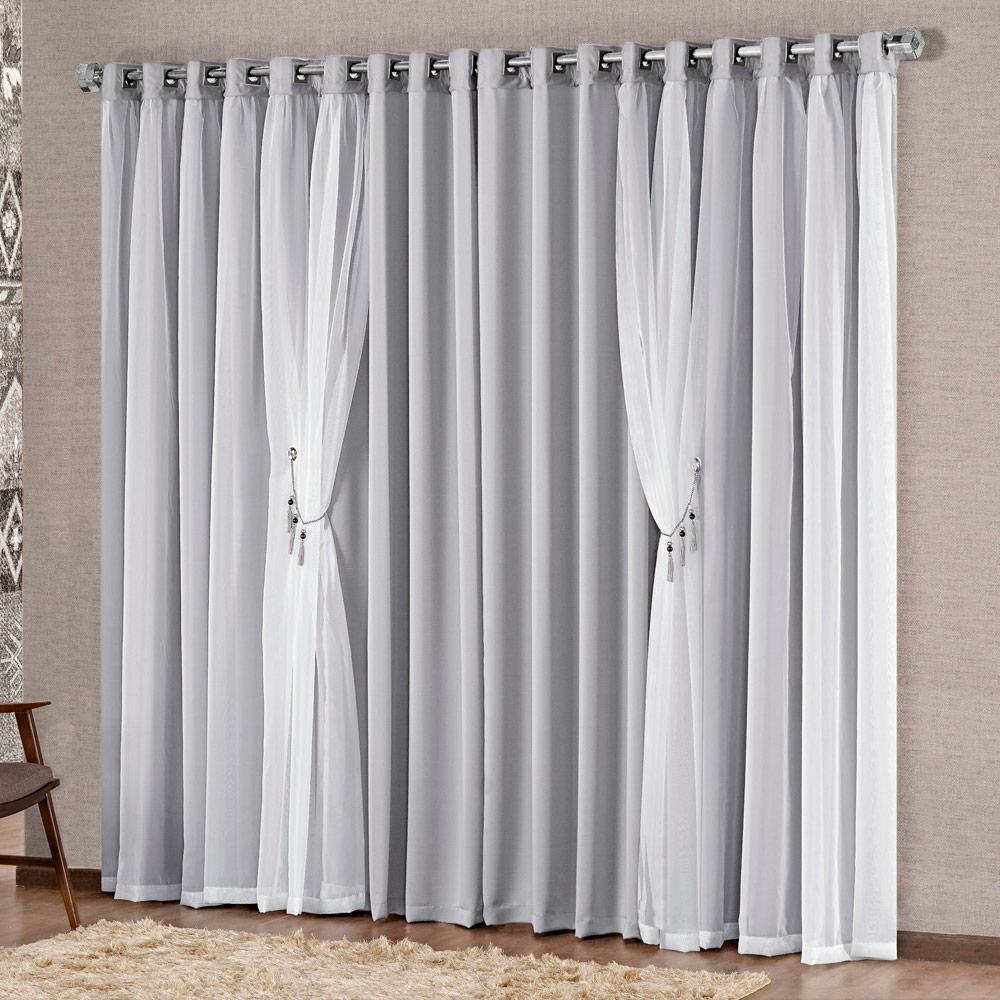 Cortina Para Sala 3,00M X 2,50M Mabelle Semi Blackout Cinza