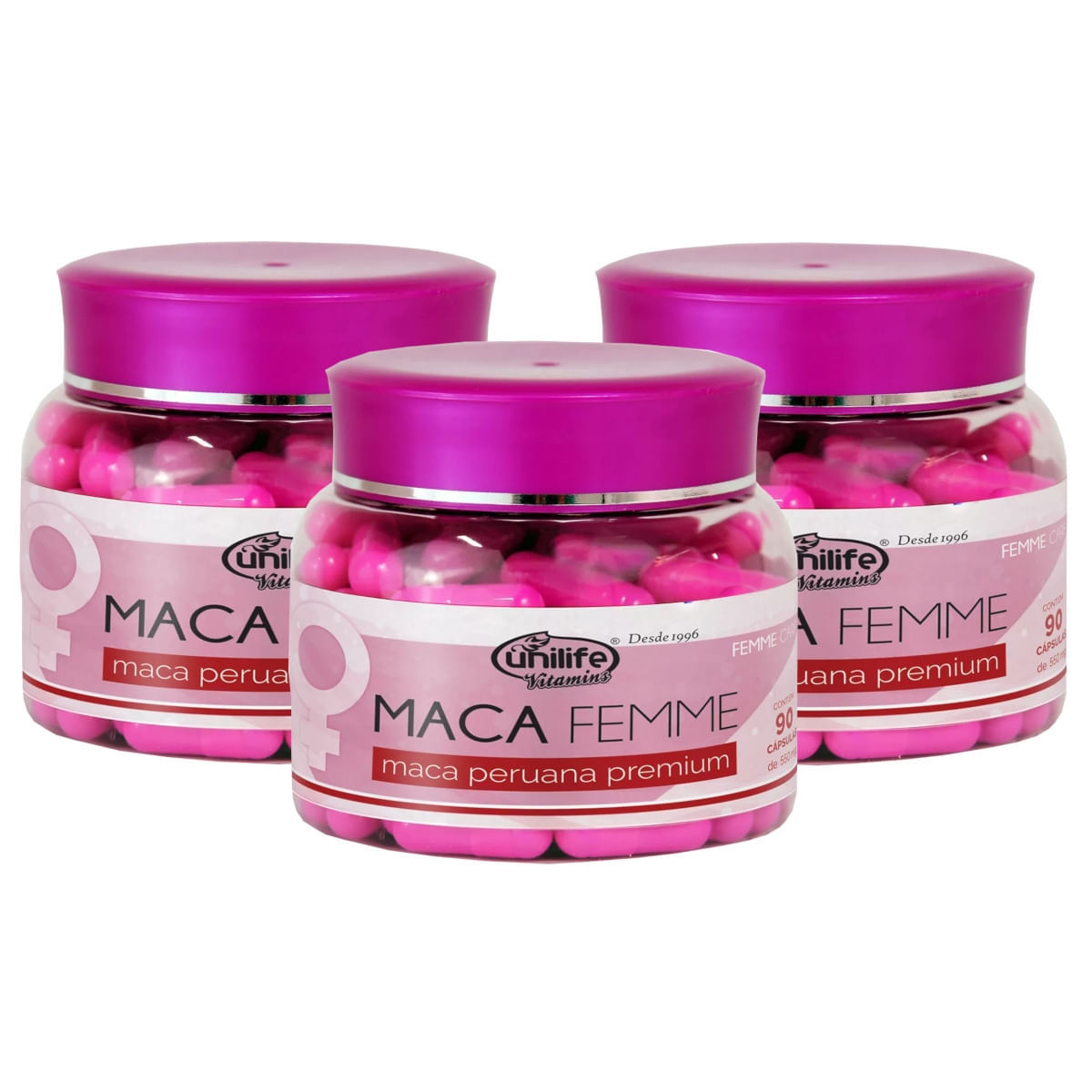 Maca Peruana Femme Care Premium 90 Cápsulas 550Mg Kit Com 3