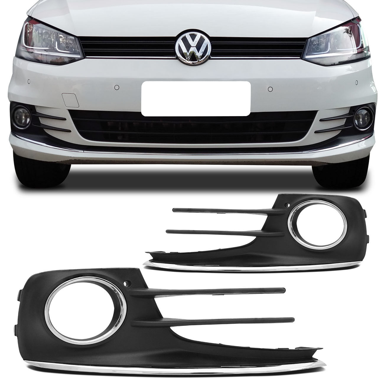Grade Moldura Farol Milha Fox Spacefox 2015 2016 2017 2018 2019 Preto Aro Cromado Com Furo Milha - Lado Esquerdo Motorista