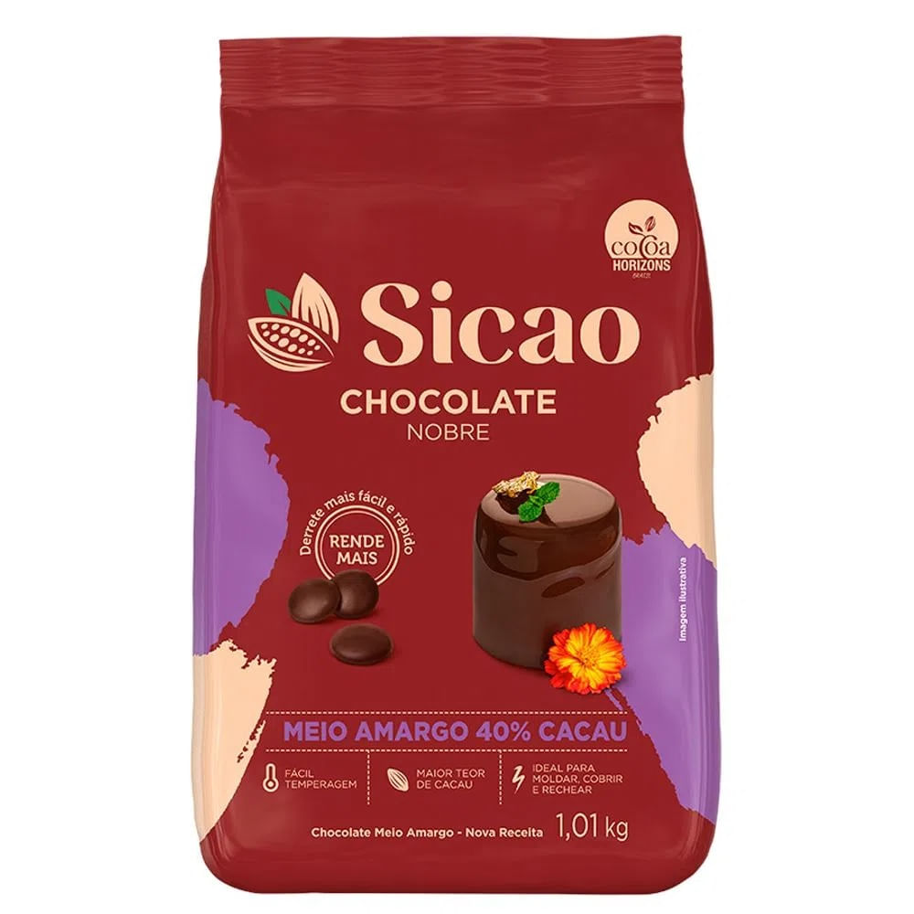 Chocolate Nobre 40% Cacau Meio Amargo Gotas 1,01kg Sicao