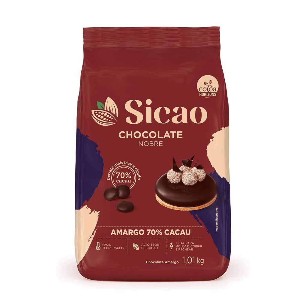 Chocolate Nobre Amargo 70% Cacau Gotas 1,01kg Sicao