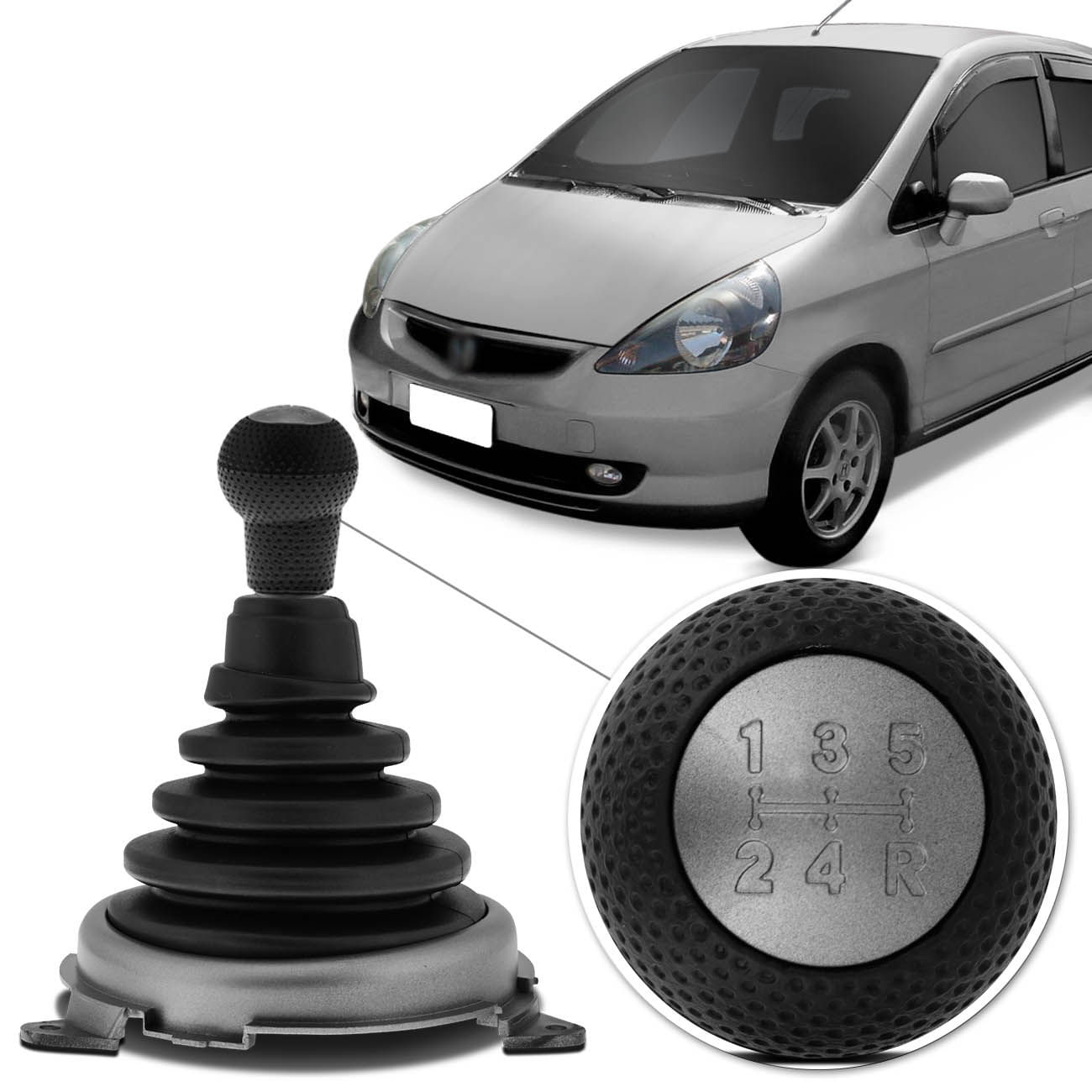 Kit Coifa De Cambio Manopla Sanfonada Fit 2003 A 2008 Preto Com Bola Preta E Cinza