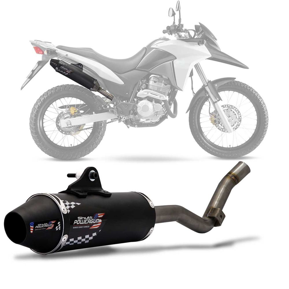 Ponteira Escapamento Esportiva Powergun Honda Xre 300 2009 A 2018 Aço Inox Com Ponta Preta Shutt