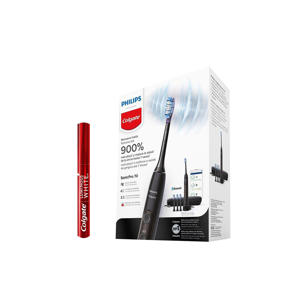 Escova de Dente Elétrica Philips Colgate SonicPro 70 + Caneta Clareadora Dental Luminous White Gloss 2,5ml