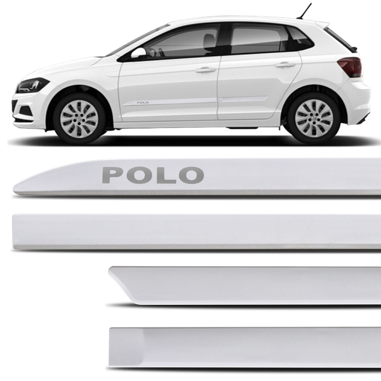 Jogo De Friso Lateral Facão Novo Polo 2018 2019 Branco Cristal Com Grafia Tipo Borrachão