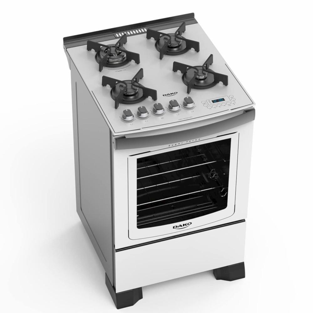 Fogão 4 Bocas Dako Dakolors Dp4vtp-Bc0 Com Mesa De Vidro Branco ¿ Bivolt