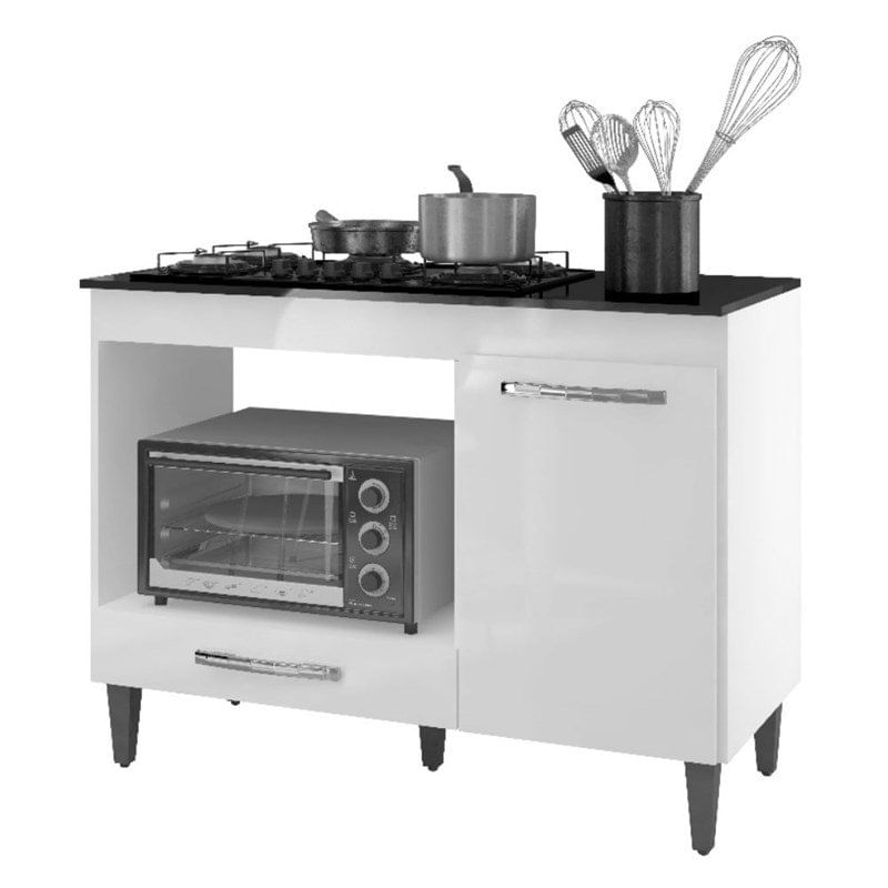 Balcão Para Cooktop 5 Bocas E Forno Microondas Carla Branco - Ajl Móveis