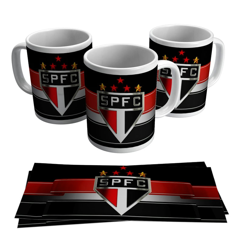 Caneca Porcelana Personalizada São Paulo Tricolor Escudo