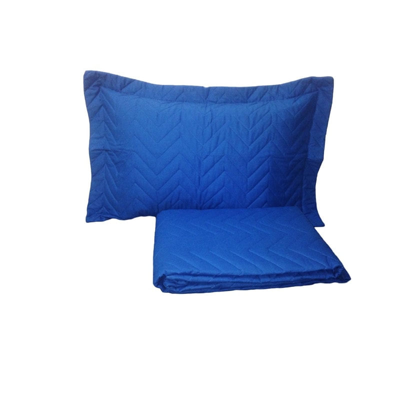 Colcha Elasticada Solteiro 2 Peças Azul Royal Microfibra Pt