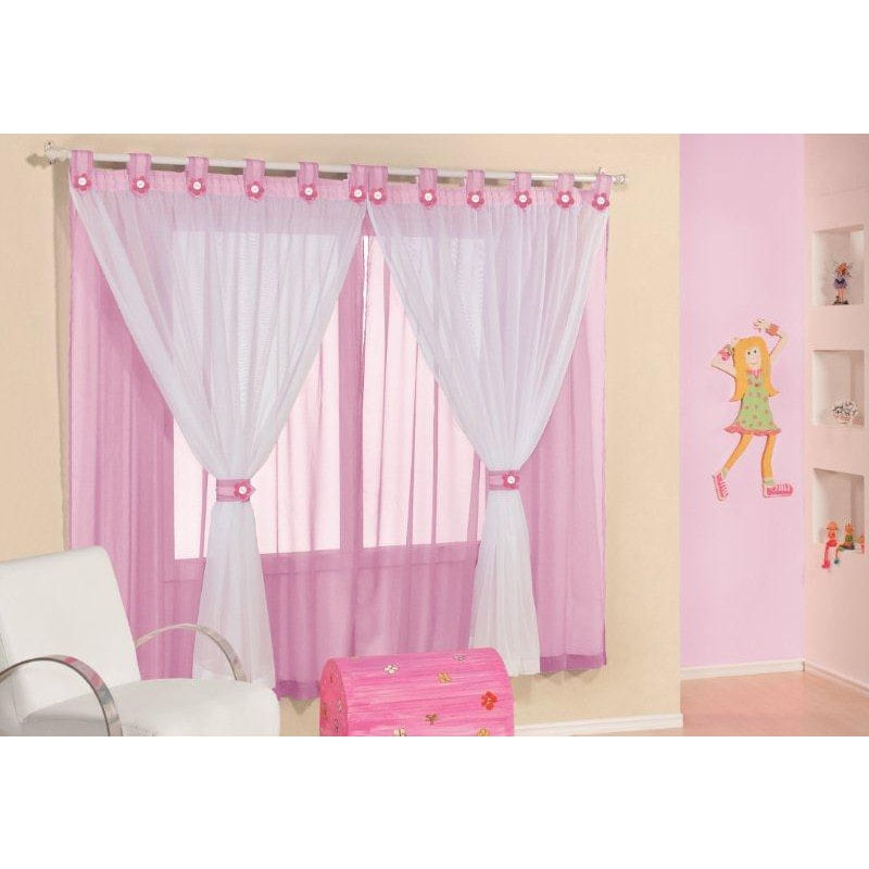 Cortina Juvenil Para Quarto Infantil Em Voal 3M Rosa