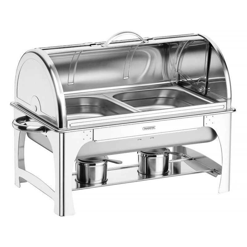 Rechaud Banho-Maria Retangular 8,42L Tampa Giratória Inox
