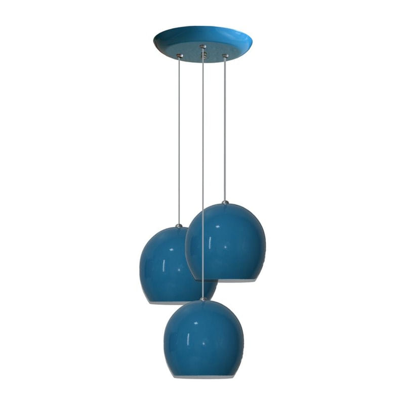 Pendente Azul Bolinha - 03 Pendentes Na Mesma Canopla