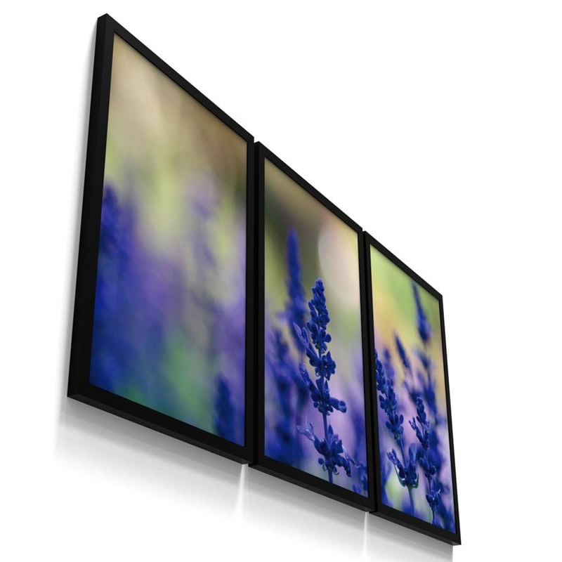 Kit 3 Quadro Decorativo Botanico Lavanda Planta Folhagem