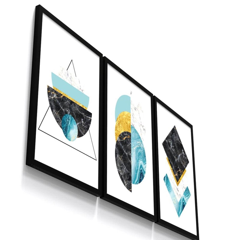 Kit 3 Quadro Decorativo Escandinavo Formas Geometricas