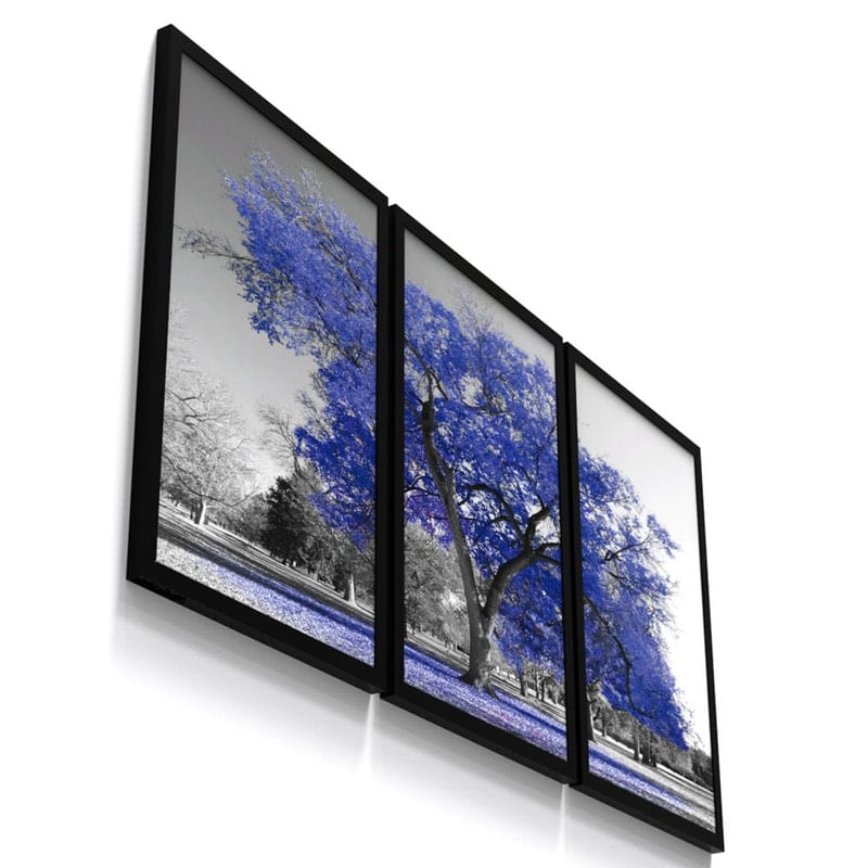 Kit 3 Quadro Decorativo Arvore Paisagem Folhagem Azul