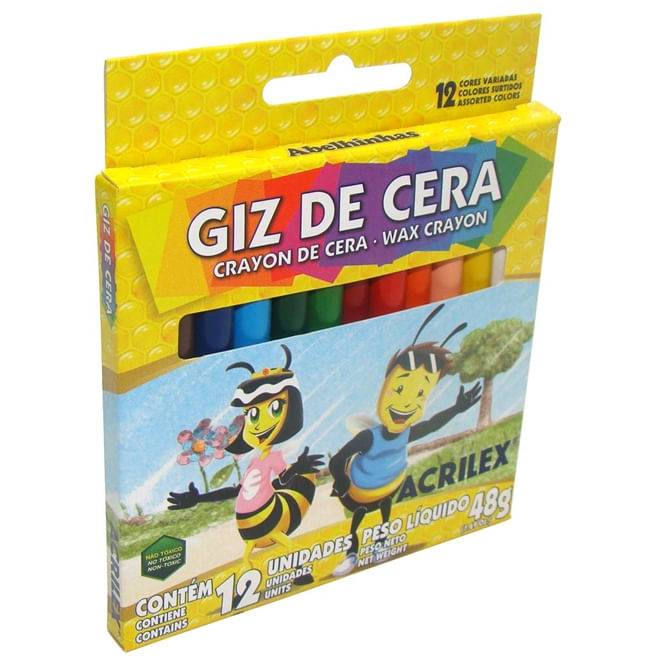 Giz De Cera Escolar 12 Cores Acrilex Ref. 9012