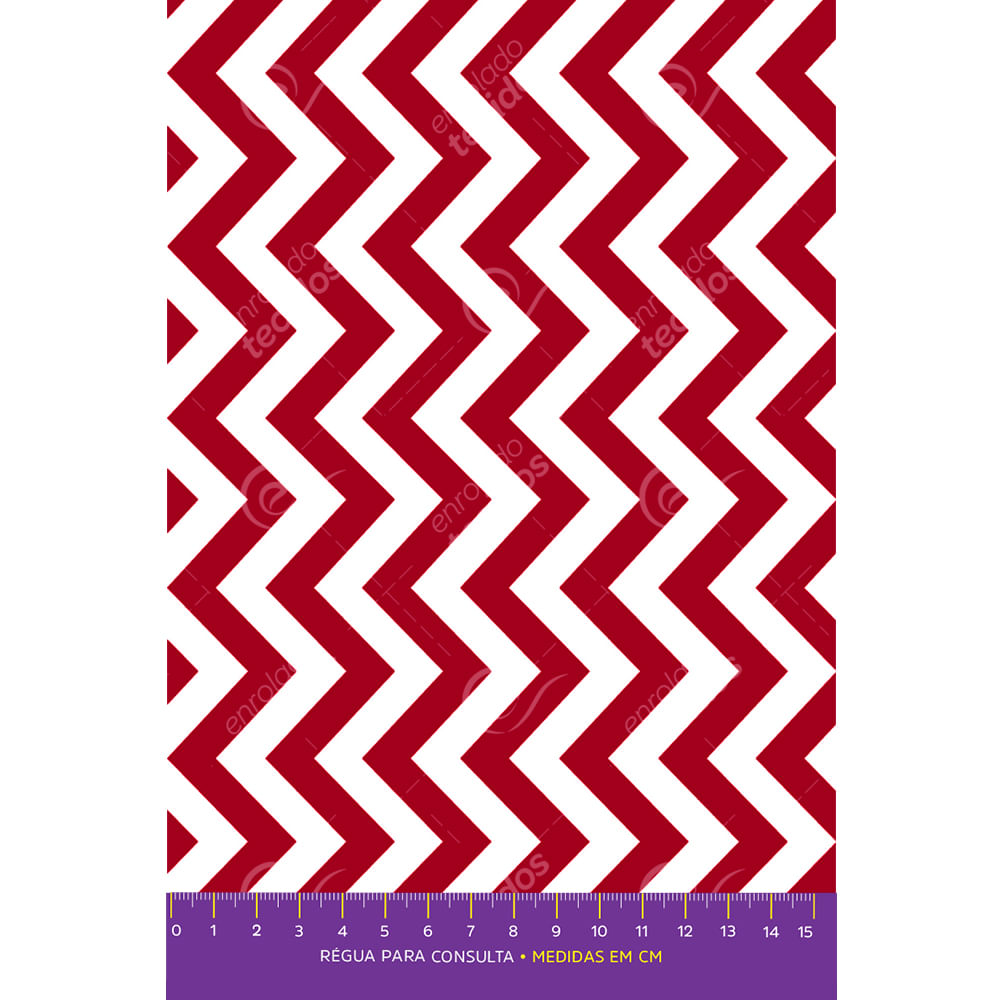 Tecido Tricoline Estampado Chevron Vermelho E Branco - 1,50M De Largura