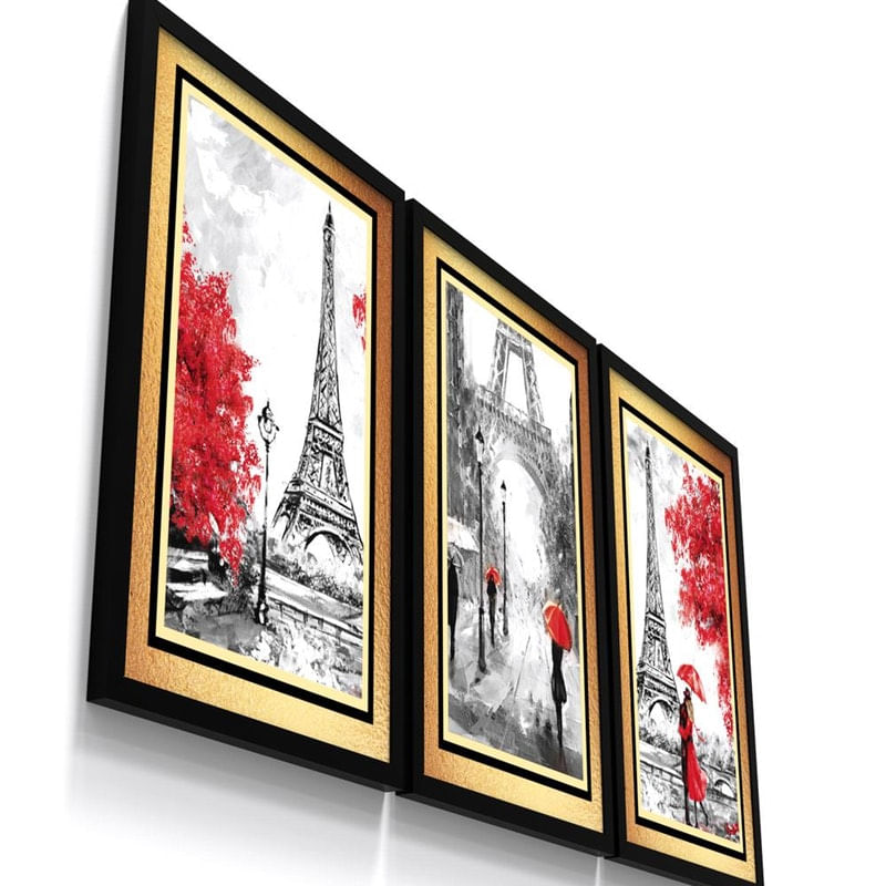 Kit 3 Quadro Decorativo Paris Torre Eiffel Romantico