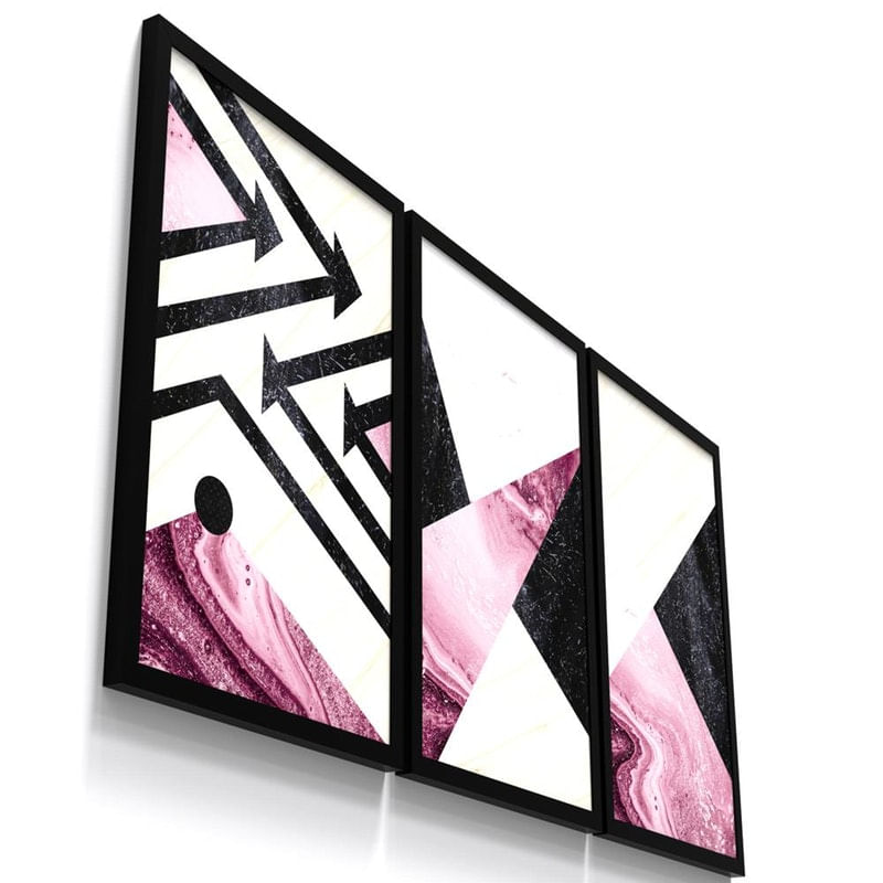 Kit 3 Quadro Decorativo Geometrico Moderno Abstrato Rosa