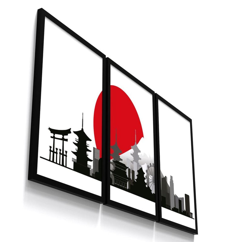 Kit 3 Quadro Decorativo Japao Pontos Turisticos Oriental