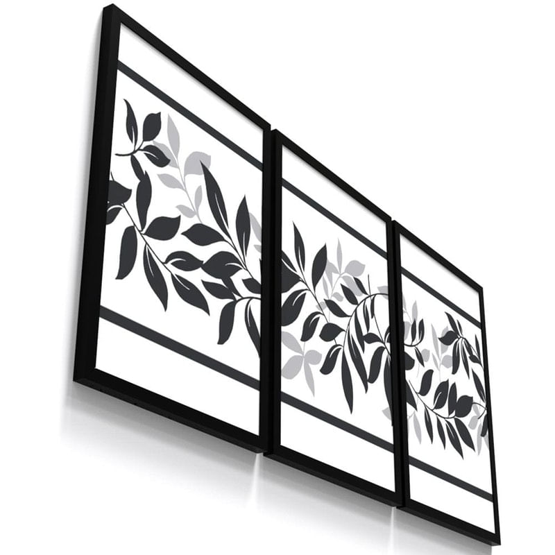 Kit 3 Quadro Decorativo Botanico Flor Folha Folhagem Florido