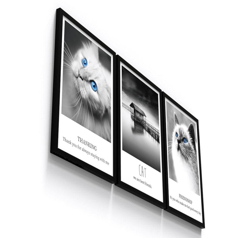 Kit 3 Quadro Decorativo Gato Gatinho Frase Moderno Fofo