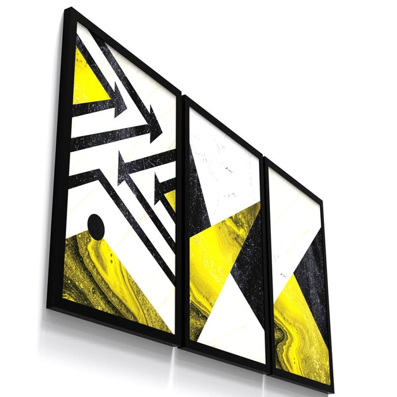 Kit 3 Quadro Decorativo Geometrico Moderno Abstrato Amarelo