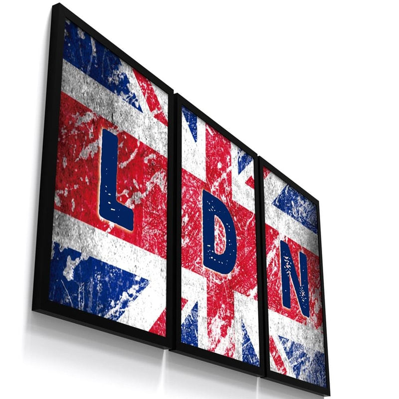Kit 3 Quadro Decorativo Bandeira Inglaterra Londres