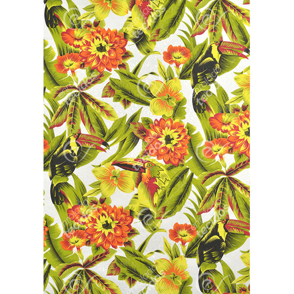 Tecido Jacquard Estampado Tucano Amarelo- 1,40M De Largura