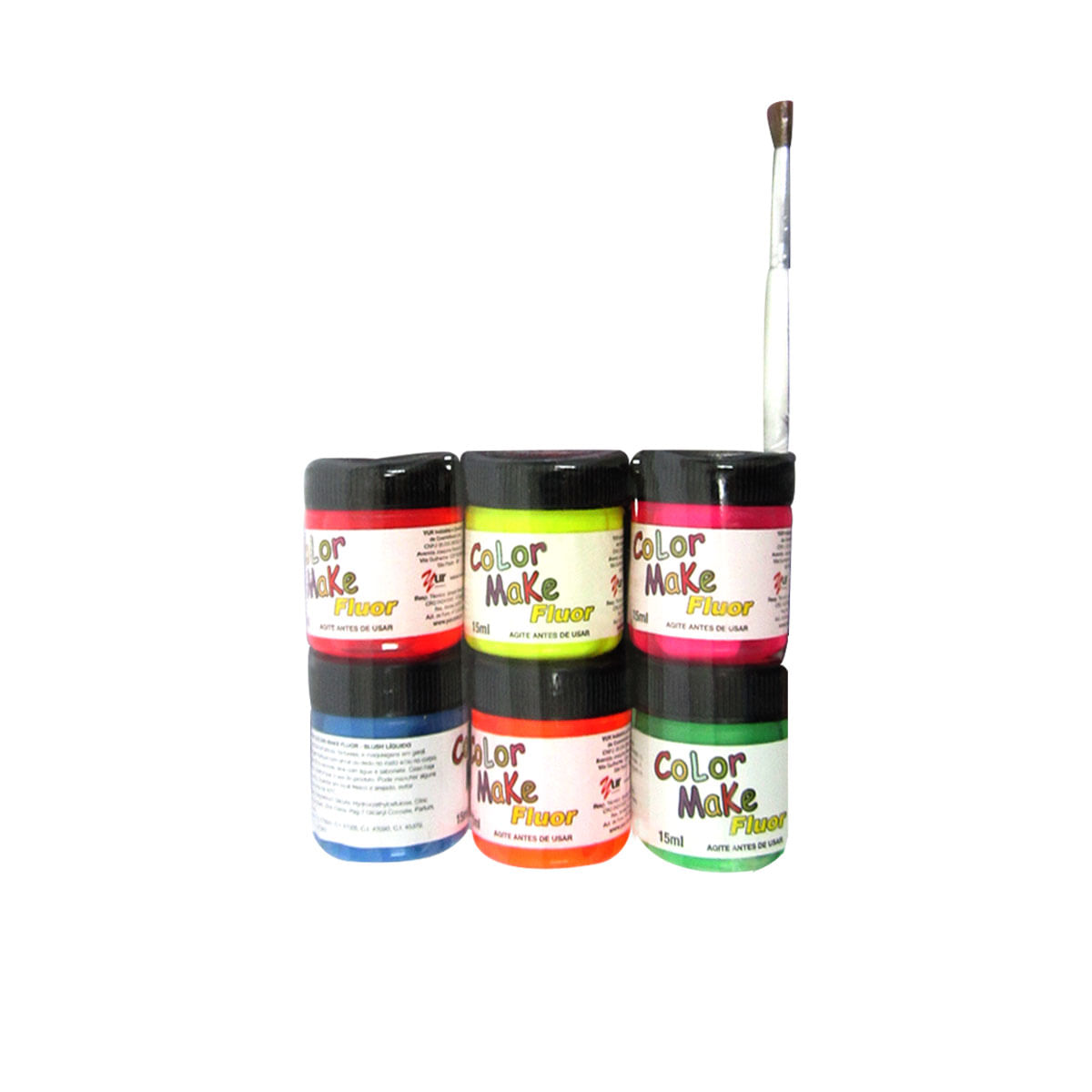 Kit Tinta Liquida 6 Cores Fluorescentes E Pincel - Color Make