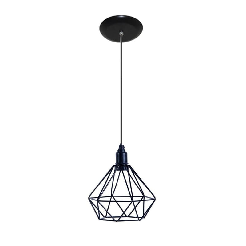 Luminaria Pendente Aramado Modelo Diamante - Preto