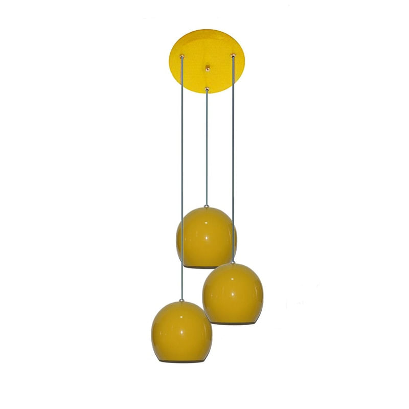 Pendente Amarelo Bolinha - 03 Pendentes Na Mesma Canopla