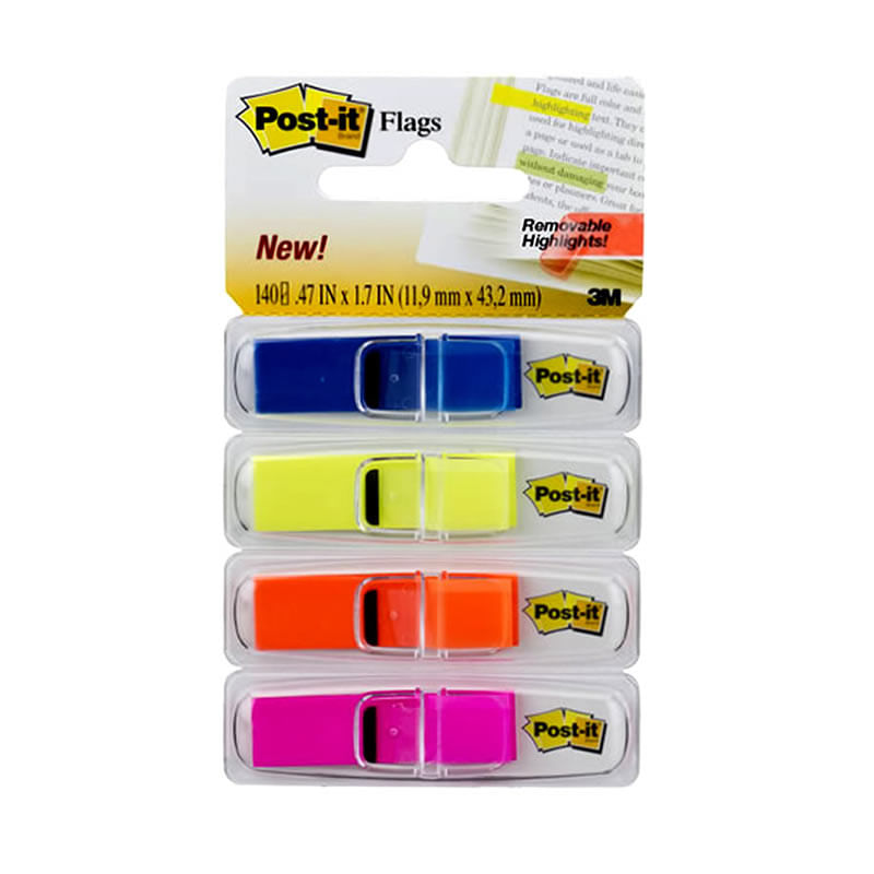 Etiquetas Com Marcadores De Páginas Post-It Flag 4 Cores (Azul, Amarelo, Laranja E Rosa) C/ 140 Folhas (4 X 35 Fls).
