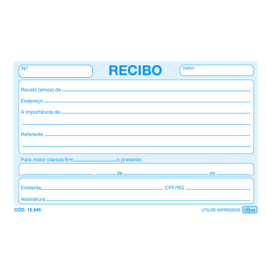 Recibo Comercial Sem Canhoto Pequeno 140X90mm 56 G/M2 Bloco Com 50 Folhas