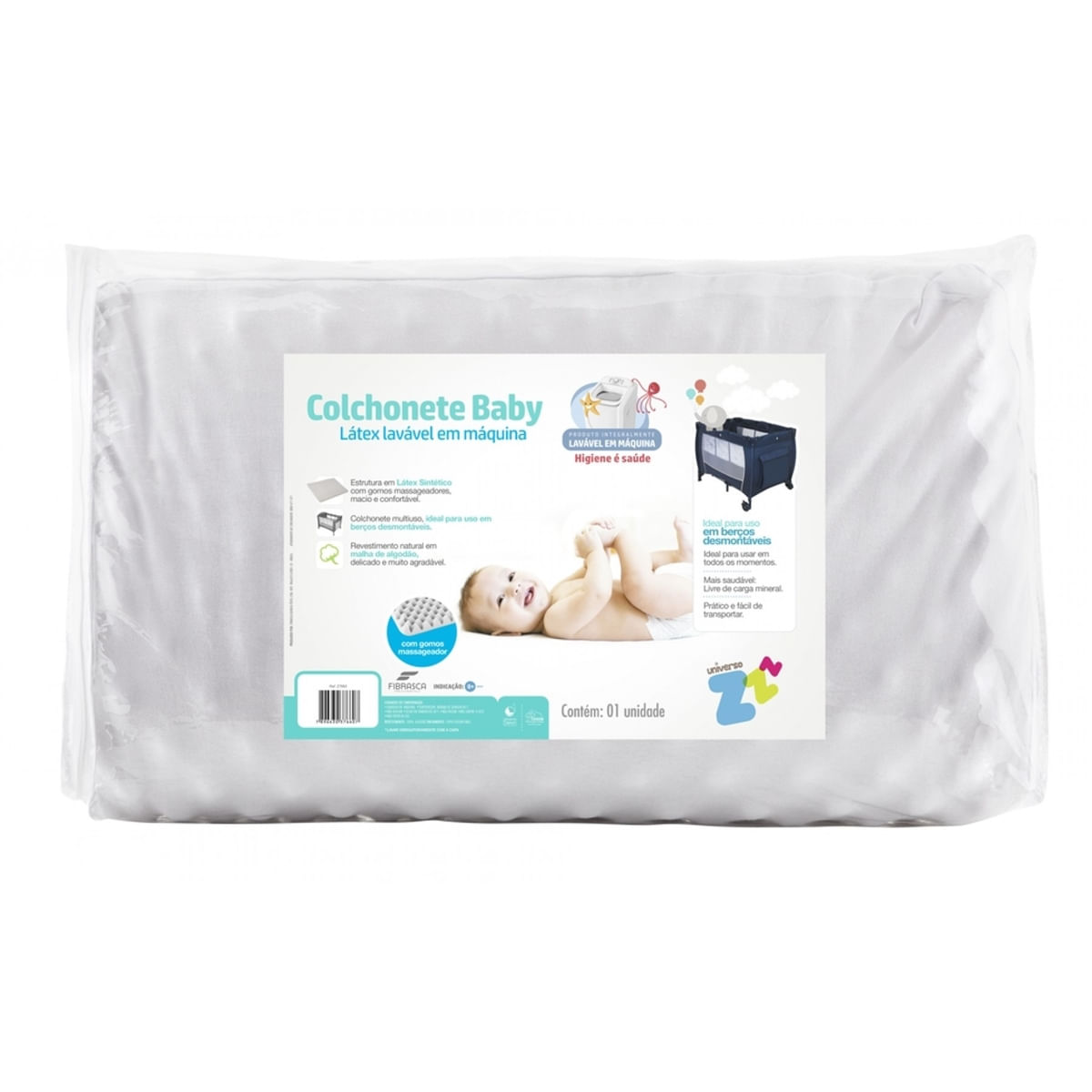 Colchonete Baby Látex Lavável Berço Desmontável 65X90x04cm Fibrasca