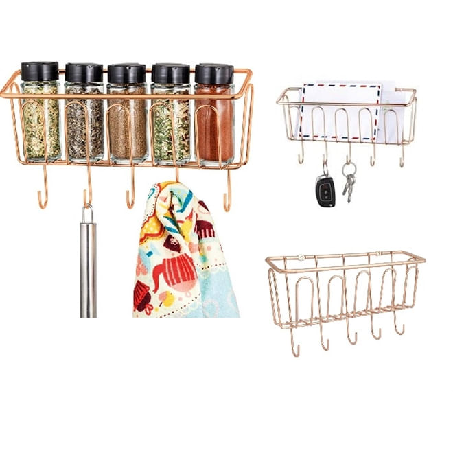 Suporte Porta Chaves Cartas Talheres Temperos Rose Gold Organizador Multiuso De Parede Para Cozinha E Sala