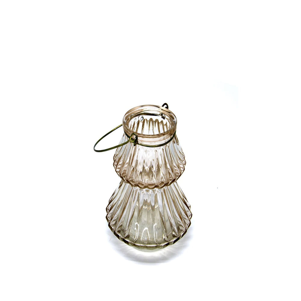 Porta Vela Decorativo Vidro Com Alça Prata