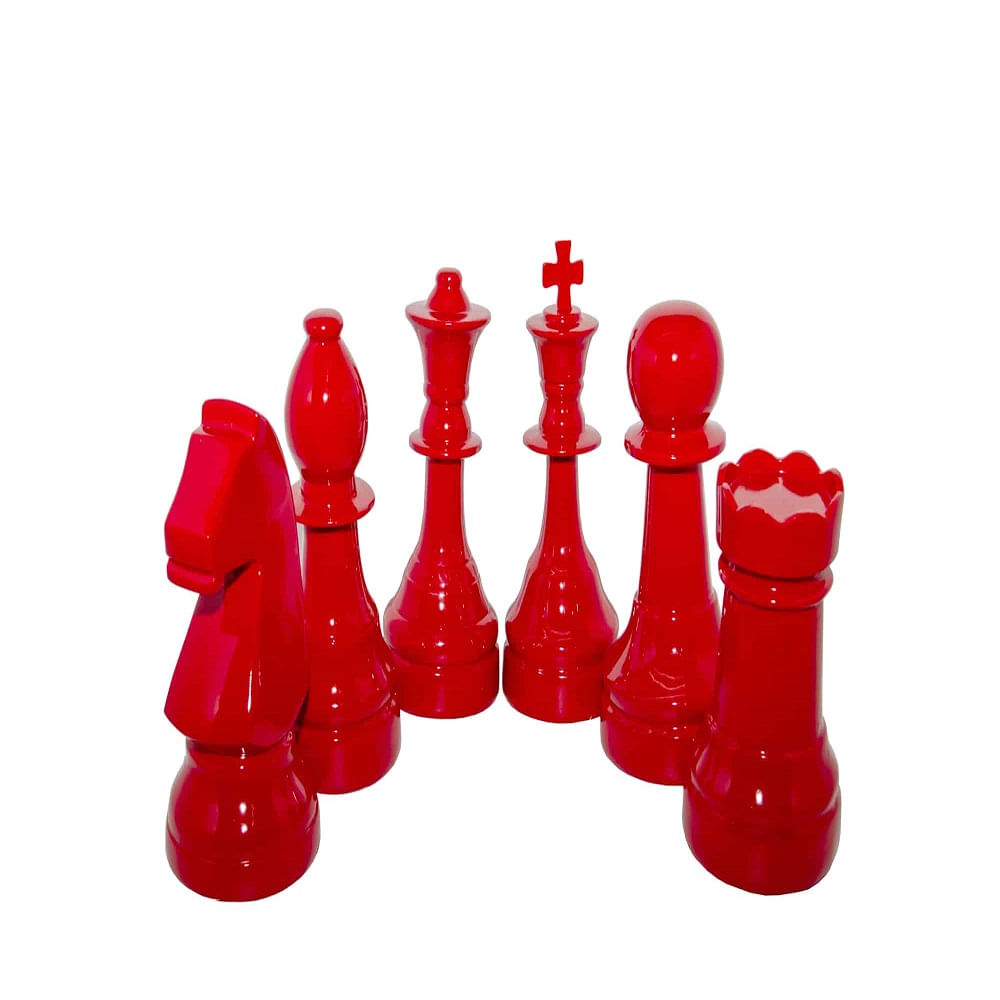 Escultura Decorativa Resina Vermelha Conjunto Xadrez