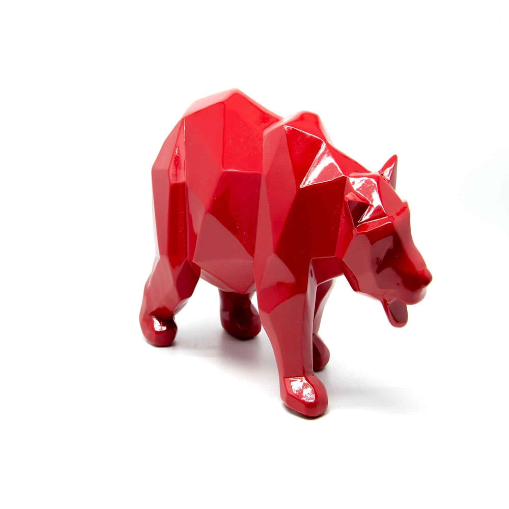 Escultura Decorativa Resina Vermelha Urso Geométrico