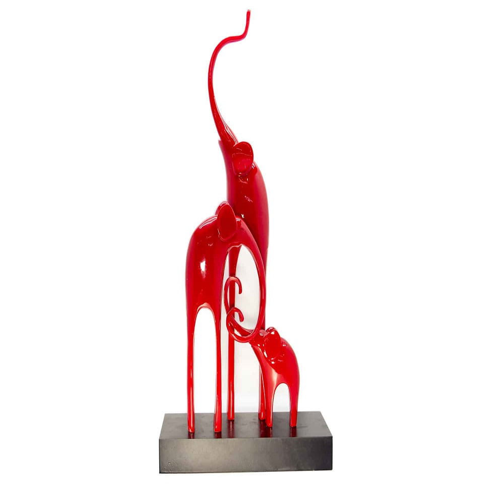 Escultura Decorativa Vermelha Elefante Família