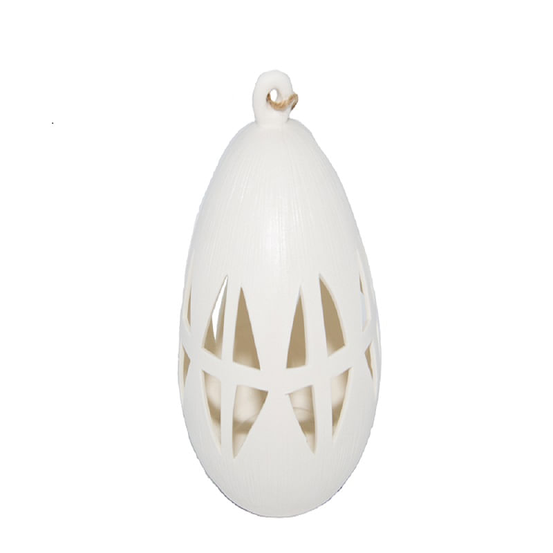 Luminária Cerâmica Branca Com Led Pendente Ninho Médio
