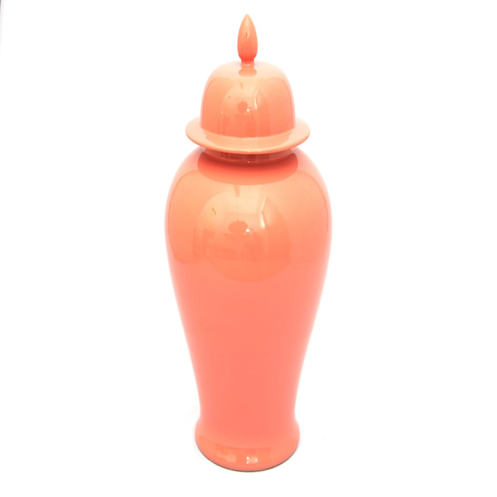 Pote Decorativo Cerâmica Com Tampa Rosa Grande
