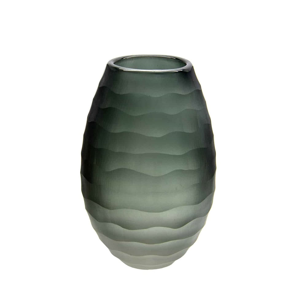 Vaso Decorativo Cinza Ondas Negras Redondo