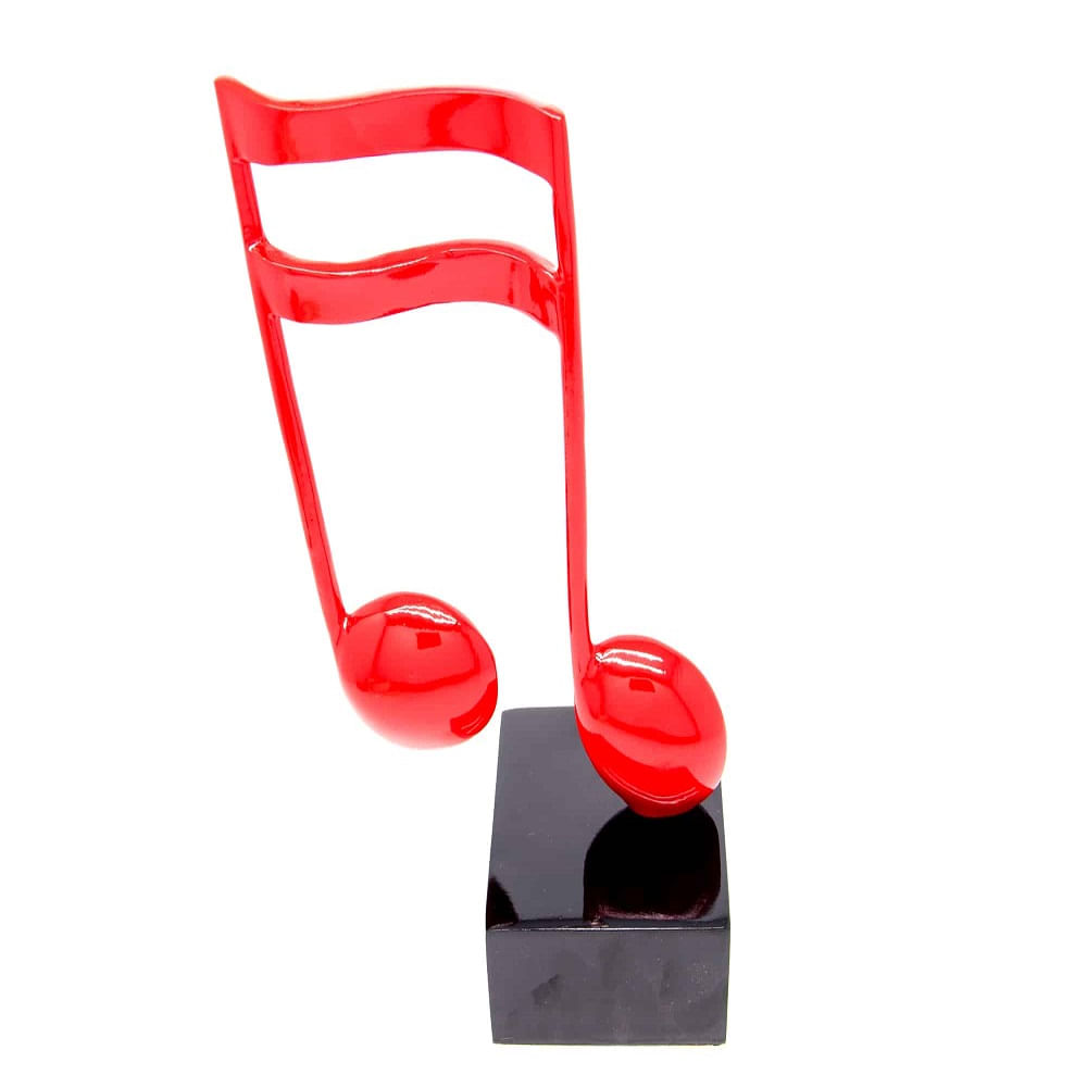 Escultura Resina Vermelha Nota Musical Semi Colcheia União