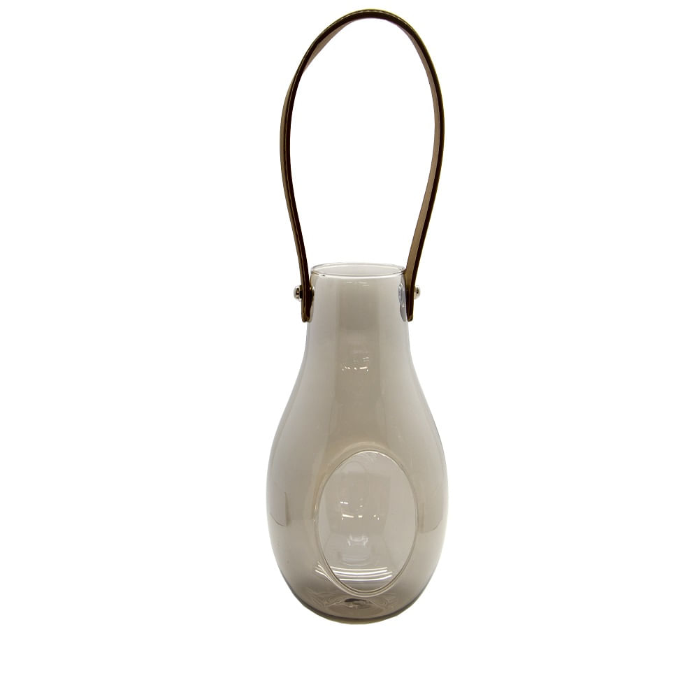 Vaso Vidro Decorativo Cabaça Cinza Com Alça De Couro