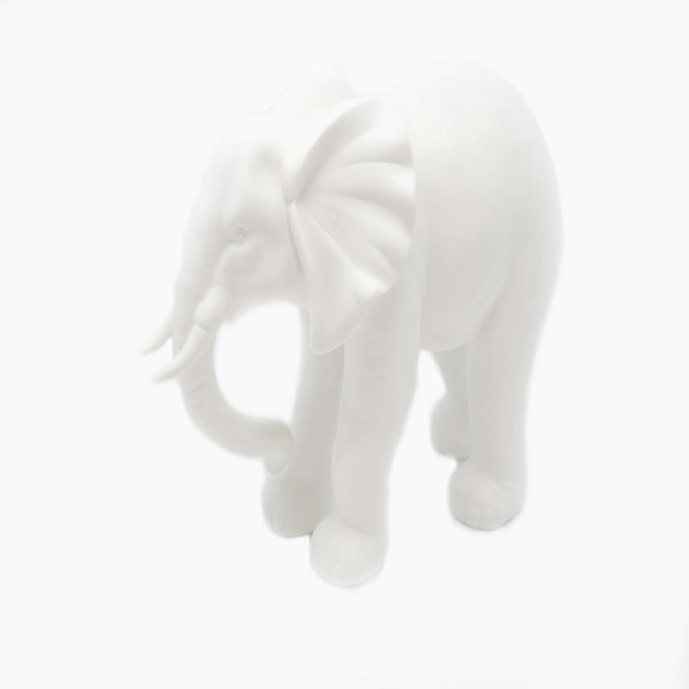 Escultura Decorativa Cerâmica Branca Elefante