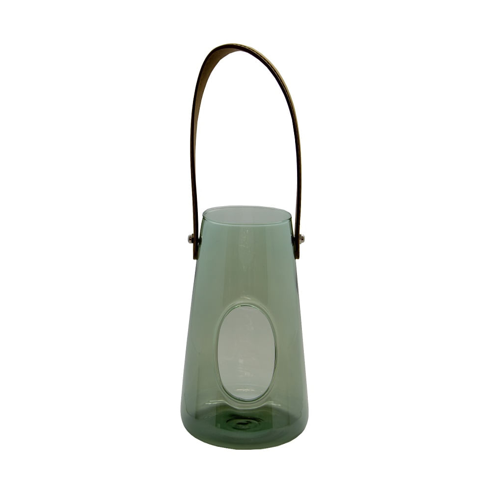 Vaso Decorativo Verde Com Alça De Couro