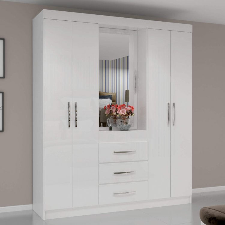 Guarda Roupa Casal Com Espelho 5 Portas Itapema Mapi Móveis Branco