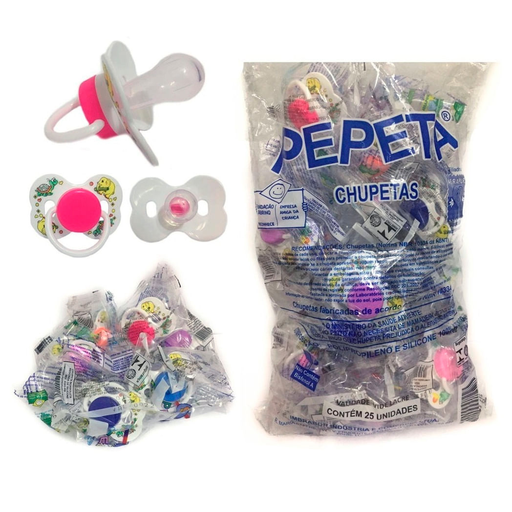 Kit 25 Chupetas Sortidas Pepeta Borboleta Redonda Silicone