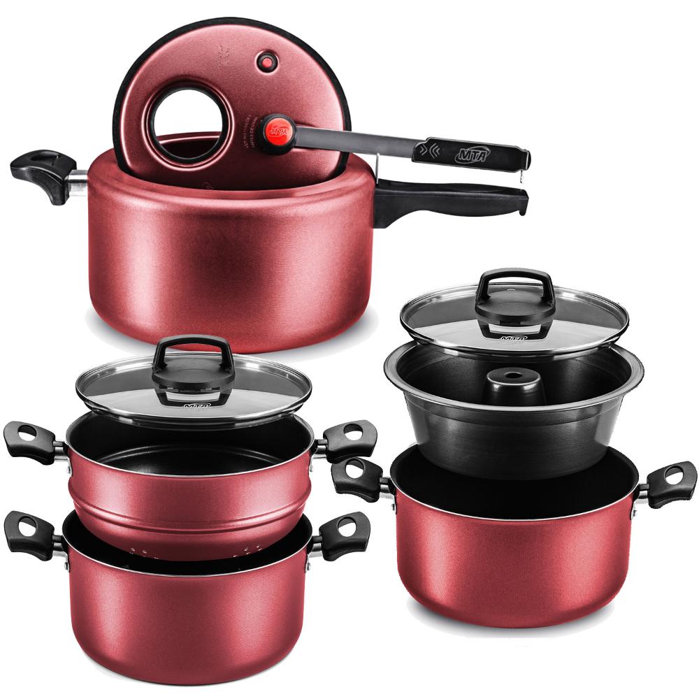 Kit Panela Pressão Cereja 7L, Pudim E Cozivapor Cereja Mta